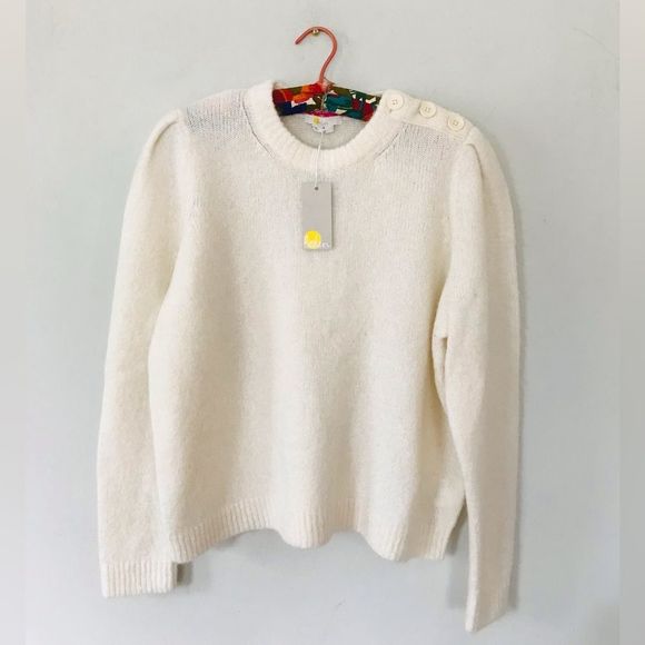 Boden |NWT| Fluffy Button Shoulder Sweater | Size Large - Picture 2 of 10